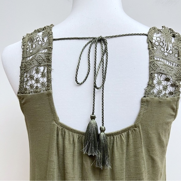 Maurice’s Olive Green Crochet Top Slub Sleeveless Tassel Back Tie Tank Top NWT - Picture 8 of 9